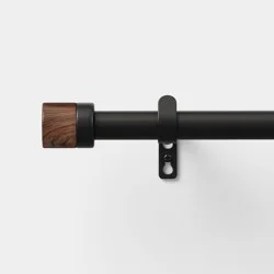 66"-120" Faux Walnut Wood Cap Curtain Rod Matte Black - Threshold™