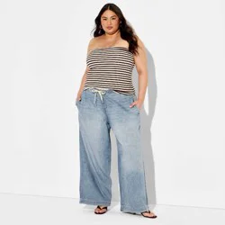 Women's Mid-Rise Baggy Leg Easy Pull-On Jeans - Wild Fable™ Light Wash XXL