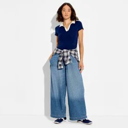 Women's Mid-Rise Baggy Leg Easy Pull-On Jeans - Wild Fable™ Medium Wash XS
