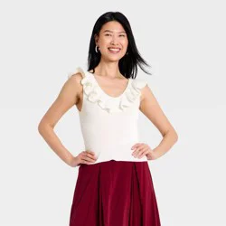 Women's Ruffle Tank Top - A New Day™ White XL