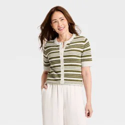 Women's Short Sleeve Button-Front Cardigan Sweater - A New Day™ Cream S
