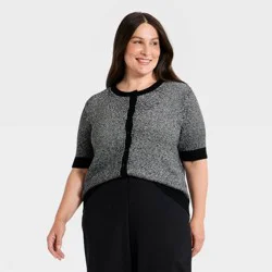 Women's Short Sleeve Button-Front Cardigan Sweater - A New Day™ Black XXL