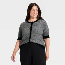 Women's Short Sleeve Button-Front Cardigan Sweater - A New Day™ Black XXL