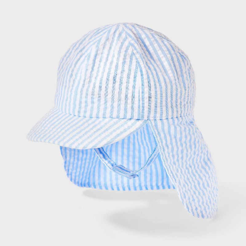 slide 1 of 3, Baby Striped Sun Flap Hat - Cloud Island™ Blue 6-12M, 1 ct
