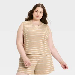 Women's Knit Muscle Tank Top - Universal Thread™ Tan Striped XXL