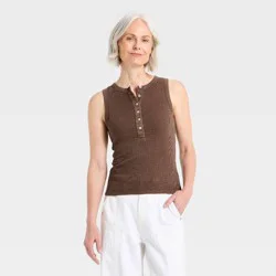 Women's Front Button Tank Top - Universal Thread™ Brown M