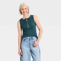Women's Front Button Tank Top - Universal Thread™ Teal Blue L