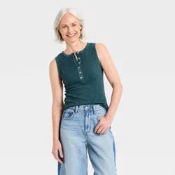 Women's Front Button Tank Top - Universal Thread™ Teal Blue L