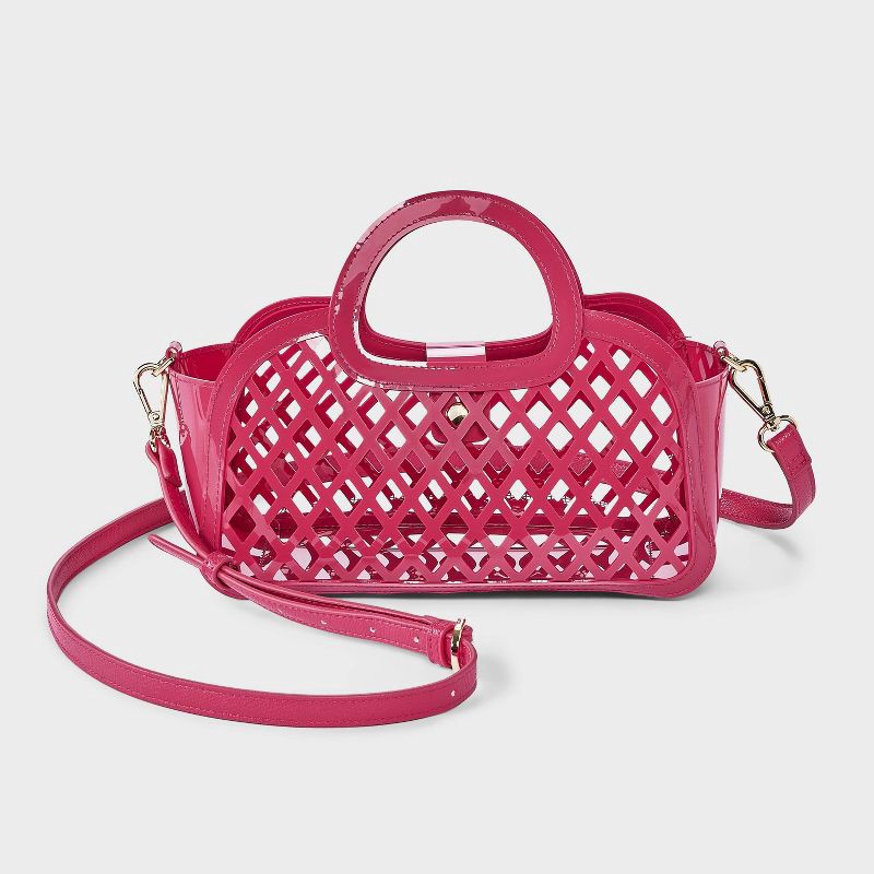 slide 1 of 5, Jelly Mini Cage Tote Crossbody Bag - A New Day™ Magenta, 1 ct
