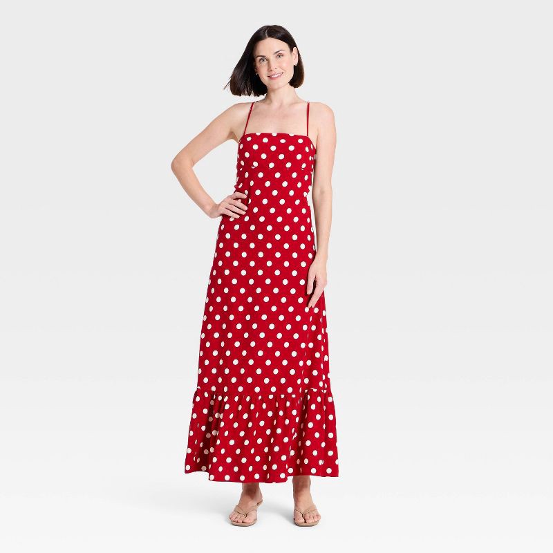 slide 1 of 3, Women's Open-Back Maxi Dress - A New Day™ Red L, 1 ct