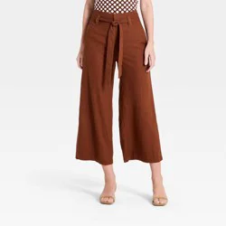 Women's High-Rise Linen Belted Pants - A New Day™ Brown 6