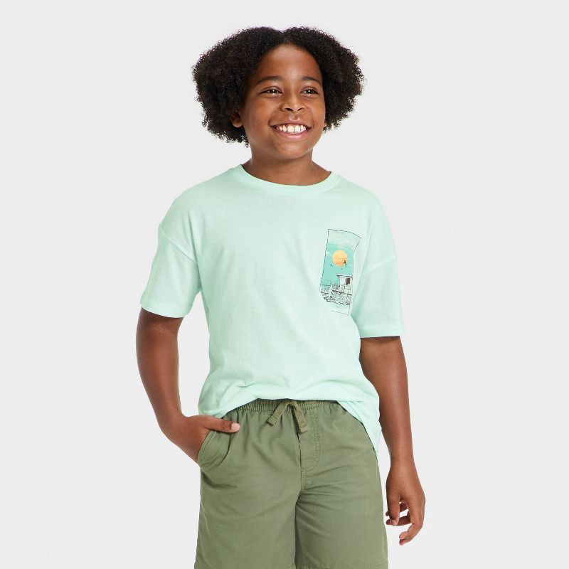 slide 1 of 4, Boys' Beach Short Sleeve Oversized Graphic T-Shirt - Cat & Jack™ Mint Green S, 1 ct