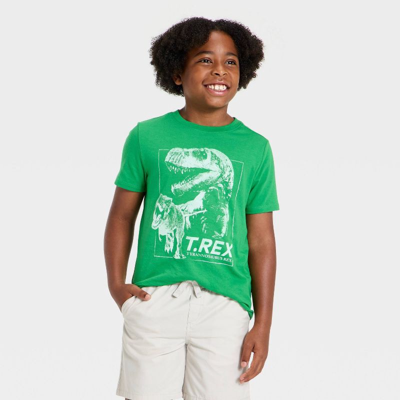 slide 1 of 4, Boys' Short Sleeve T-Rex Dinosaur Graphic T-Shirt - Cat & Jack™ Green L, 1 ct