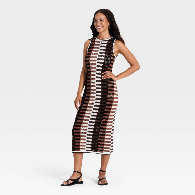 slide 1 of 3, Women's Maxi Sweater Dress - Universal Thread™ Brown Striped S, 1 ct
