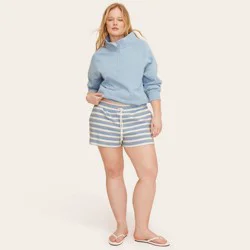 Women's High-Rise Drawstring Knit Pull-On Shorts - Parke x Target Light Blue/Orange Striped M