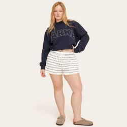 Women's High-Rise Drawstring Knit Pull-On Shorts - Parke x Target Navy Blue Striped L
