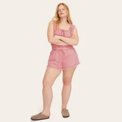 Women's Mid-Rise Woven Drawstring Shorts - Parke x Target Red Gingham Check M