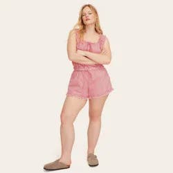 Women's Mid-Rise Woven Drawstring Shorts - Parke x Target Red Gingham Check XXL