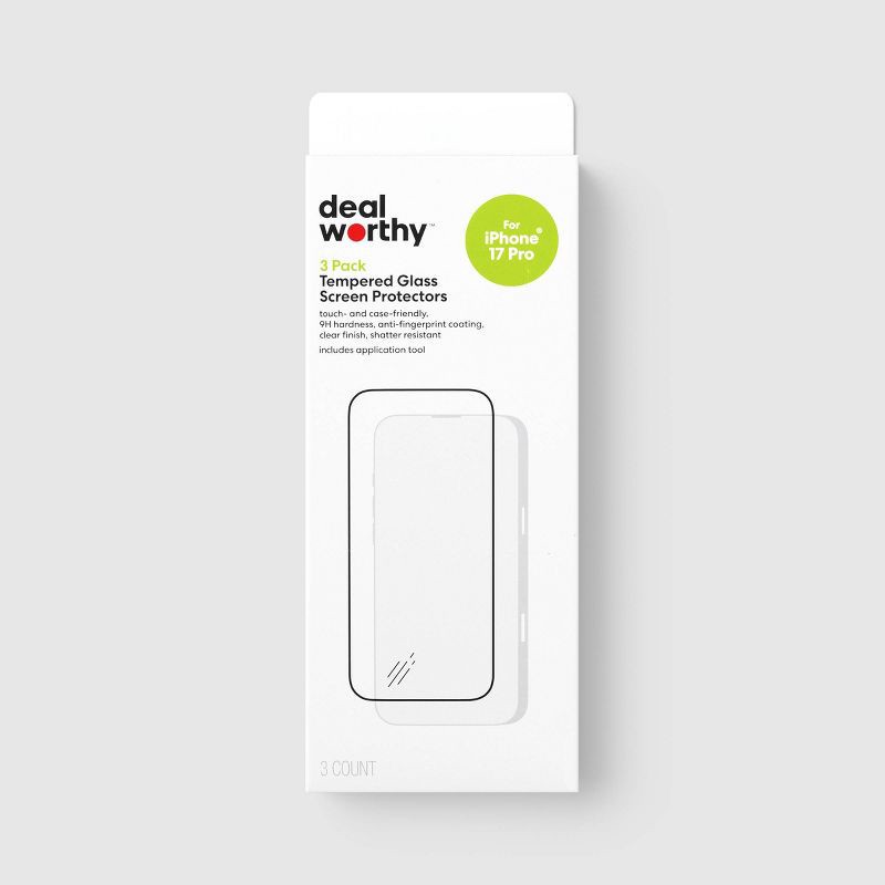 slide 1 of 3, iPhone 18 Pro/iPhone 17 Pro Screen Protector Glass Shield 3pk - dealworthy, 3 ct
