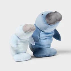 Manatee and Baby Weighted Plush Kids' Throw Pillow Set Gray - Pillowfort™