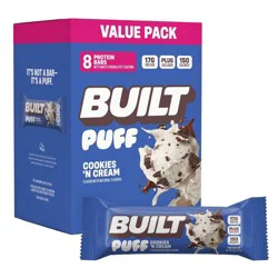 Built Bar Puff Cookies & Cream Protein Bars - 17g Protein - 1.41oz/8ct: Chewy, Ready to Eat