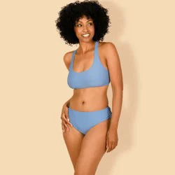 Lands' End Women's Textured Shirred Mid-Rise Bottom - Blue XS