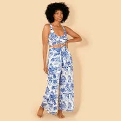 Lands' End Women's Pareo Tie Beach Pant - Blue/White XL