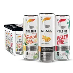 Celsius Core Vibe Variety - Blue Razz Lemonade, GT Peach Mango, GT Raspberry Acai - 12pk/144 fl oz