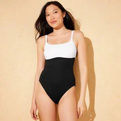 Women's Scoop Neck High Leg Medium Coverage One Piece Swimsuit - Shade & Shore™ Black XS