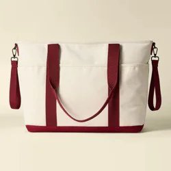 Canvas Tote Solid Shoulder Diaper Bag - Ivory and Burgundy - Cloud Island™