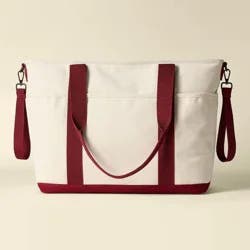 Canvas Tote Solid Shoulder Diaper Bag - Ivory and Burgundy - Cloud Island™