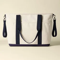 Canvas Tote Solid Shoulder Diaper Bag - Ivory and Navy - Cloud Island™