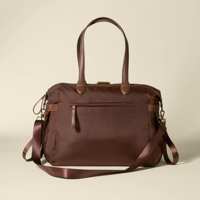 slide 1 of 6, Soft Tote Solid Shoulder Backpack Diaper Bag - Dark Brown - Cloud Island™, 1 ct