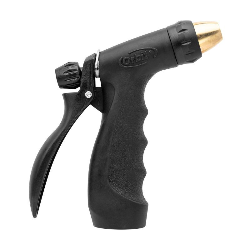 slide 4 of 6, Orbit Adjustable Rear Trigger Brass-Tip Compact Hose Nozzle Brass/Black, 1 ct