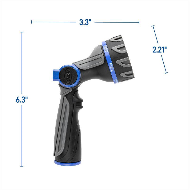 slide 3 of 7, Orbit Q Series 7-Pattern Metal Thumb Control Hose Nozzle Gray/Blue/Black, 1 ct