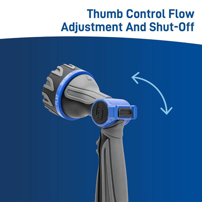 slide 4 of 7, Orbit Q Series 7-Pattern Metal Thumb Control Hose Nozzle Gray/Blue/Black, 1 ct