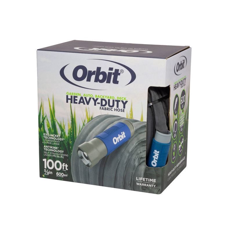 slide 3 of 3, Orbit Irrigation Orbit 100' Heavy Duty Fabric Hose White/Gray/Blue, 1 ct