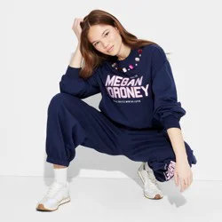 Women's Megan Moroney Jeweled Fleece Graphic Pullover Sweatshirt - Navy Blue L