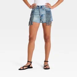 Women's High-Rise Mini Cut-Off Fringe Denim Shorts - Universal Thread™ Light Wash 12