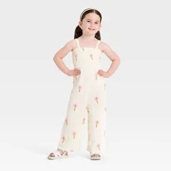 Grayson Mini Toddler Girls' Palm Jumpsuit - Cream 5T