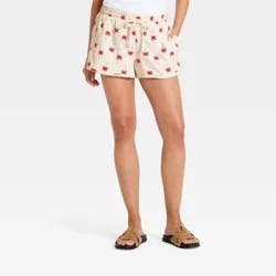 Women's Mid-Rise Textured Knit Pull-On Shorts - Universal Thread™ Cream Tropical M