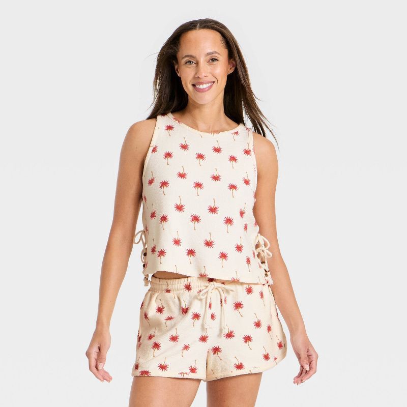 slide 1 of 3, Women's Textured Knit Tank Top - Universal Thread™ Cream Tropical M, 1 ct