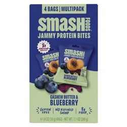 Smash Foods Gluten Free Cashew Butter & Blueberry Jam Protein Bites - 8g Protein - 7.1oz/4pk