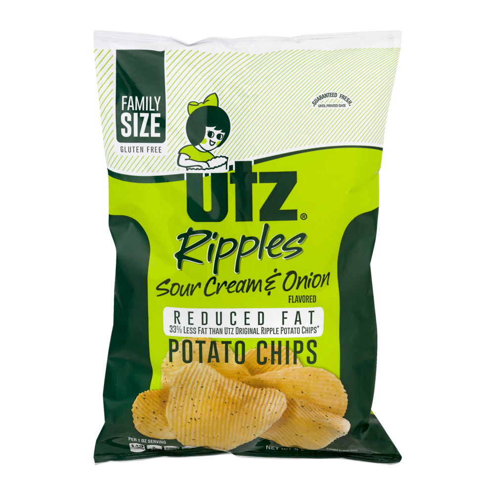 slide 1 of 1, Utz Ripples Reduced Fat Potato Chips Sour Cream & Onion, 9.5 oz