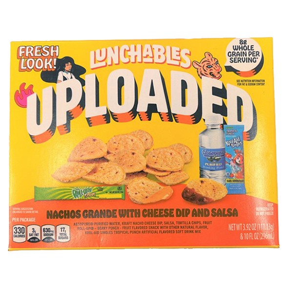 slide 1 of 1, Lunchables Uploaded Nachos Grande with Cheese Dip and Salsa, Tortilla Chips, Fruit Roll-Up Sour, Water and Kool-Aid Powdered Drink Mix, 13.92 oz Box, 1 ct