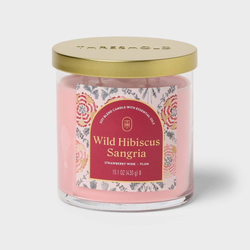 slide 1 of 3, 15.1oz 2-Wick Lidded Glass Jar Candle Wild Hibiscus Sangria - Threshold™, 15.1 oz
