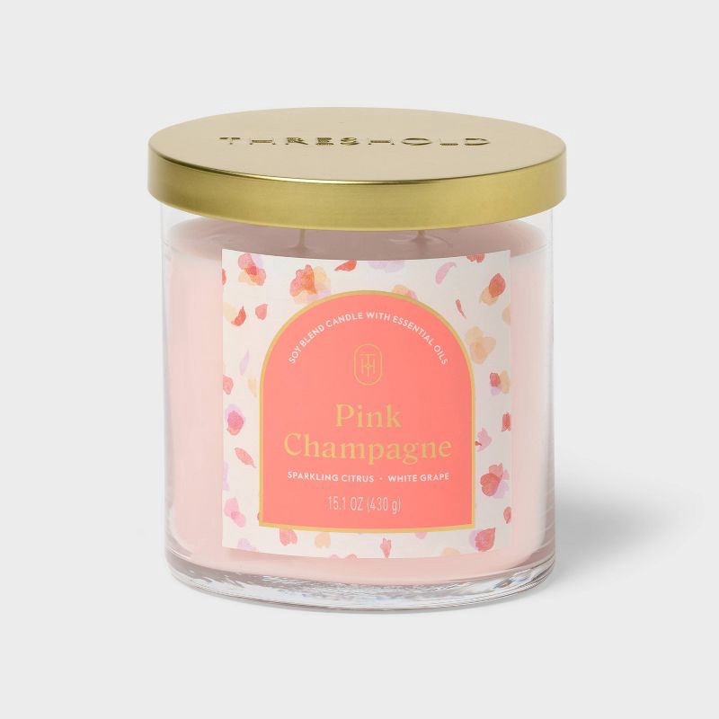 slide 1 of 3, 15.1oz 2-Wick Lidded Glass Jar Candle Pink Champagne - Threshold™, 15.1 oz