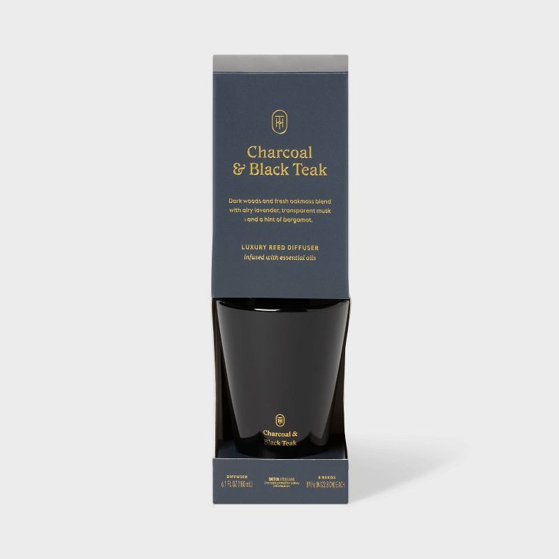 slide 1 of 3, 6.1fl oz Luxury Reed Diffuser - Charcoal and Black Teak - Threshold™, 6.1 fl oz