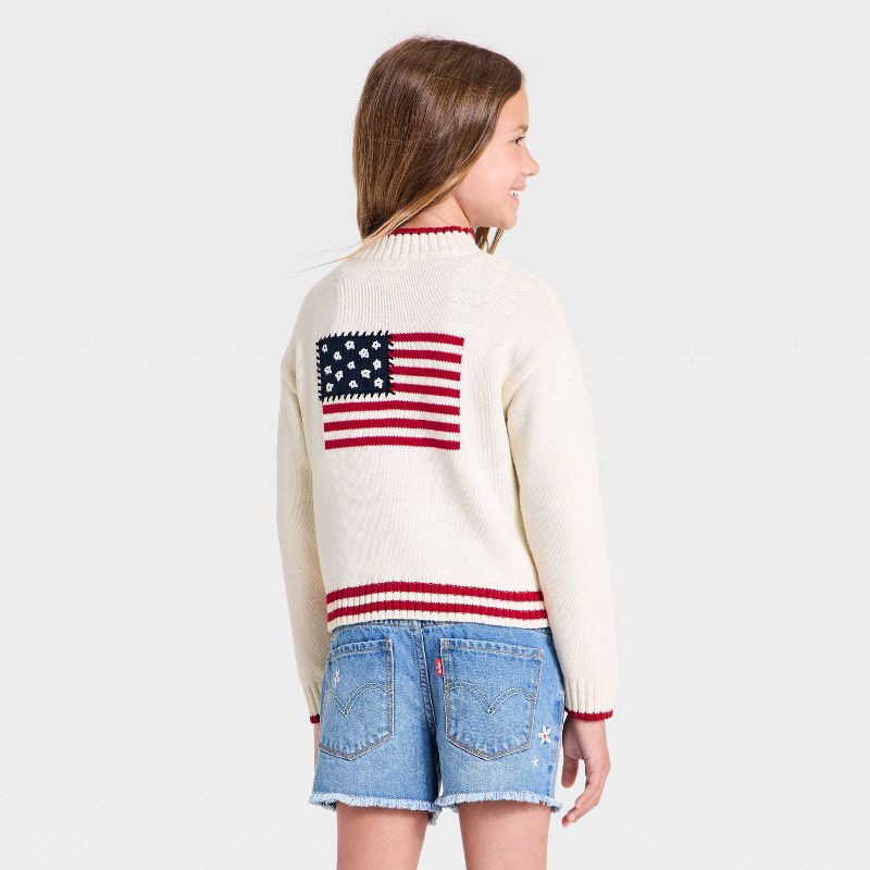 slide 1 of 4, Girls' 1/4 Zip-Up American Flag Sweater - Cat & Jack™ Cream XS, 1 ct