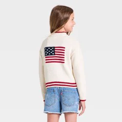 Girls' 1/4 Zip-Up American Flag Sweater - Cat & Jack™ Cream XS
